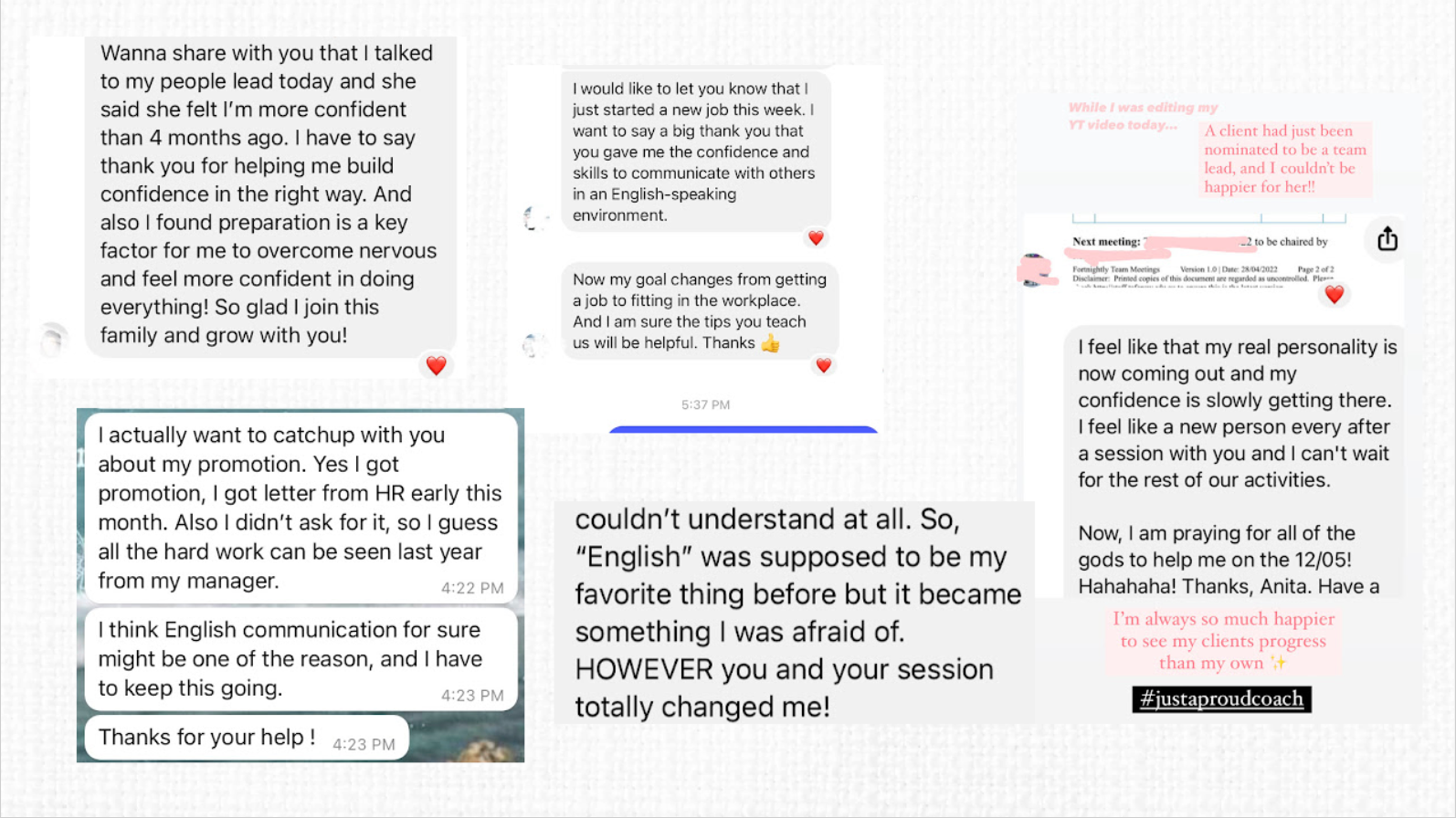 學員私訊真實回饋截圖：感謝課程幫助找到方向、面試變得更輕鬆，也更有信心與同事溝通。